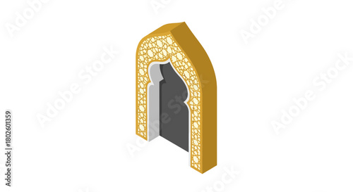 Isometric middle eastern arch with intricate geometric pattern design
