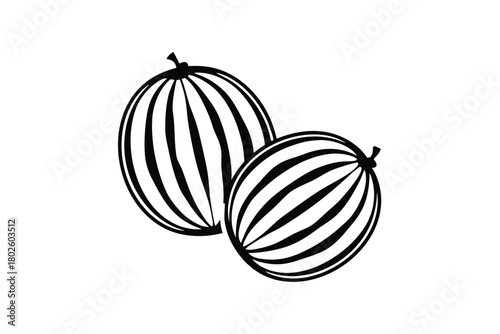 Whole and sliced watermelon with leaf showcase minimalist monochrome simplicity in art