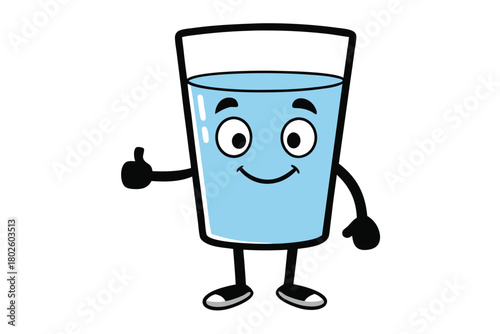 Water glass character with happy face giving a thumbs up looks very inviting