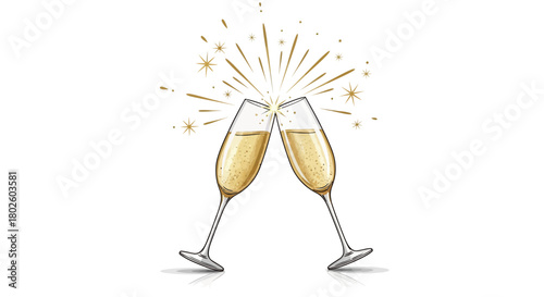 Elegant champagne toast with sparkling fireworks celebration