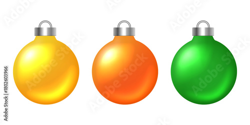 Christmas Tree ornaments. Vector 3d illustration isolated on white background.