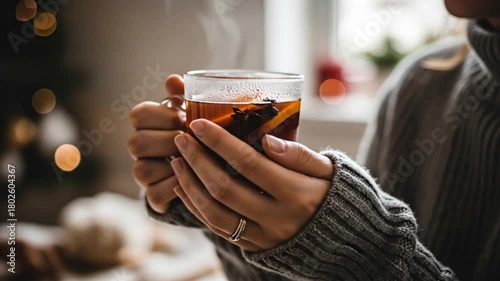 Warm Drink and Cozy Hands, holding cup indoors