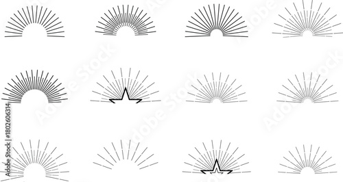 Collection of elegant black and white abstract peacock feather fan designs