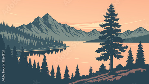 “Lake Tahoe sunrise with alpine reflection, tranquil vector”
