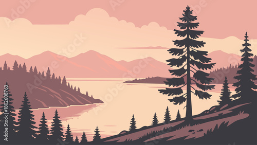 “Lake Tahoe sunrise with alpine reflection, tranquil vector”