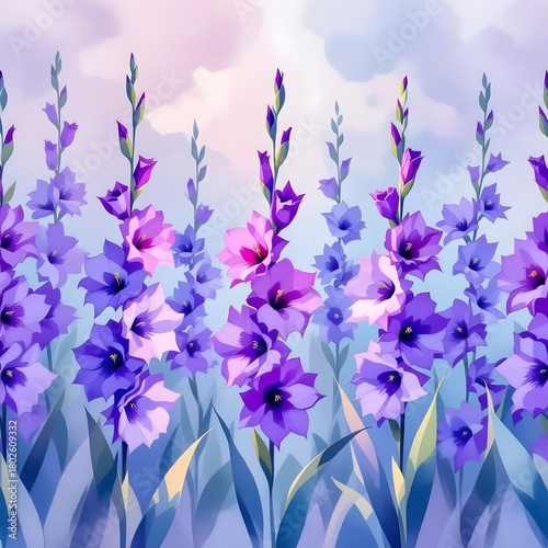 seamless purple gladioli watercolor