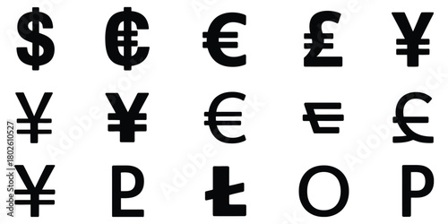 dollar and euro currency icon set featuring clean financial symbols, minimalist money graphics, and clear currency signs, ideal for banking apps, financial presentations, economic infographics, 