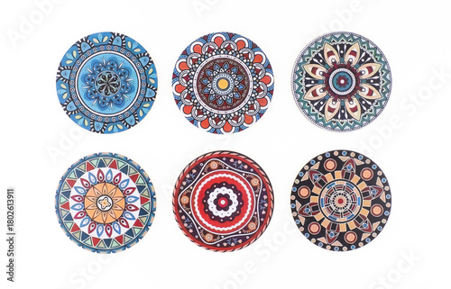 Set of decorative circles with abstract ornament isolated on white background