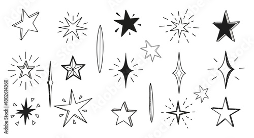 Hand-drawn star shapes and bursts set for creative design projects