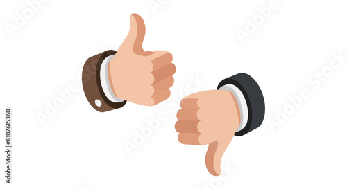 Thumbs up and down icons representing approval and disapproval in flat style