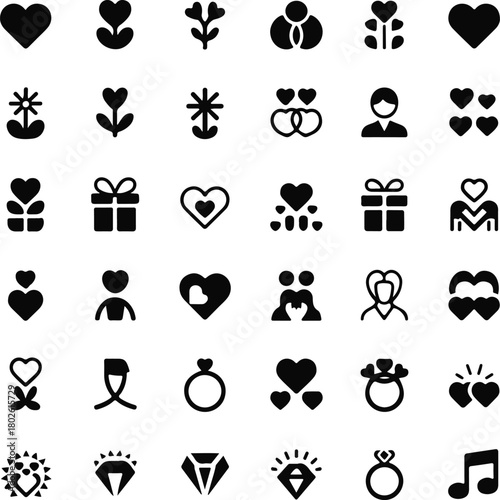 Romantic icons digital illustration set