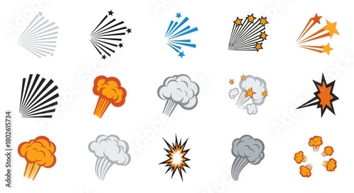 Dynamic cartoon explosion effects with stars and lines