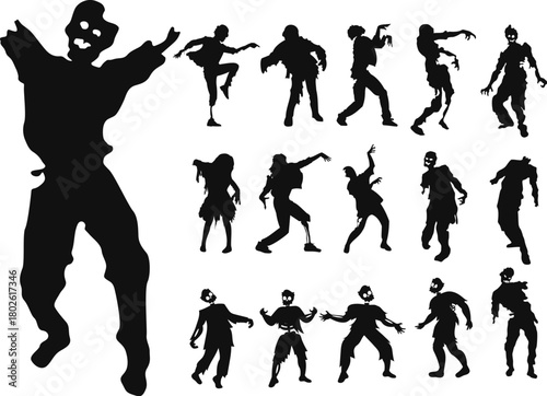 silhouettes of man and women zombie 