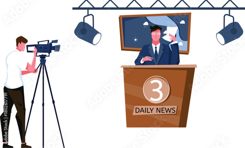 News Studio Production with Cameraman and Anchor