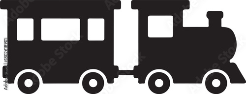 Classic steam locomotive with passenger car silhouette icon vector