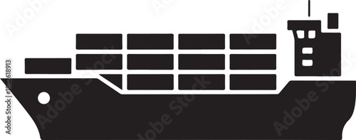 Cargo ship silhouette transporting containers across the ocean for global trade