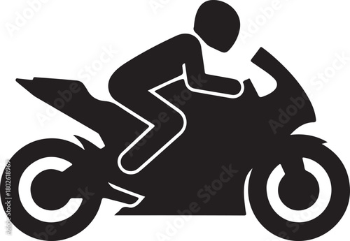 Silhouette of a motorcyclist in action on a sport bike, isolated on white