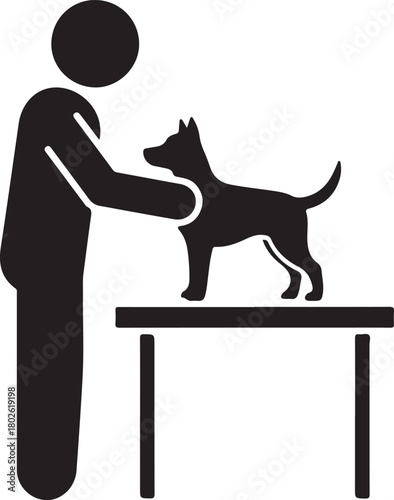 Groomer styling dog on grooming table icon vector illustration