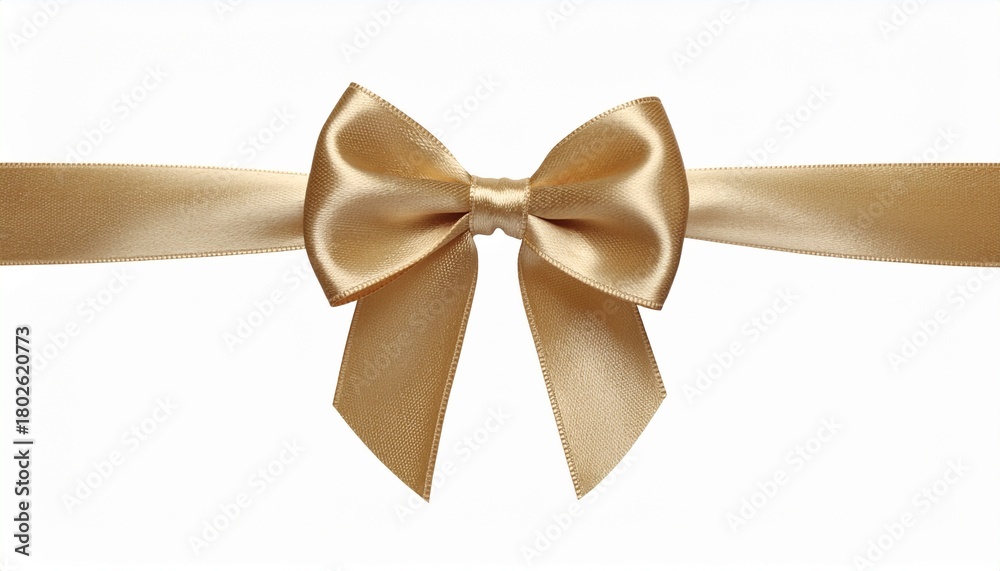 Fototapeta premium Elegant gold satin gift bow on white background