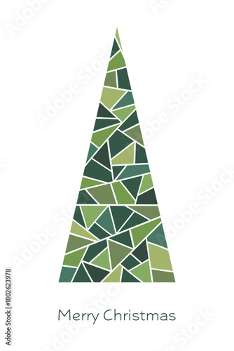 Merry Christmas - Schriftzug in englischer Sprache - Frohe Weihnachten. Moderne Karte mit einem Tannenbaum.