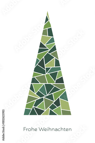 Frohe Weihnachten - Schriftzug in deutscher Sprache. Moderne Karte mit einem Tannenbaum.