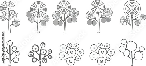 A Set Of Cad Style Trees In Elevation