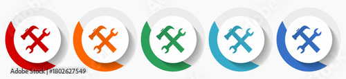 Tools, service vector icons, flat icon set for logo design, webdesign and mobile applications, colorful web button collection in eps 10