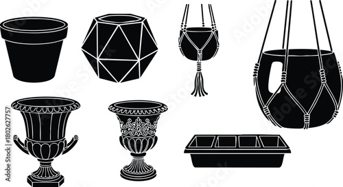 Hanging and Traditional Plant Pots Collection with Geometric and Classic Design Elements for Indoor Gardening 