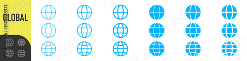 Global, Globe or world icon set. website icon in editable stroke, outline. for global network, internet, web, and international concepts, world, website, communication, and worldwide networking