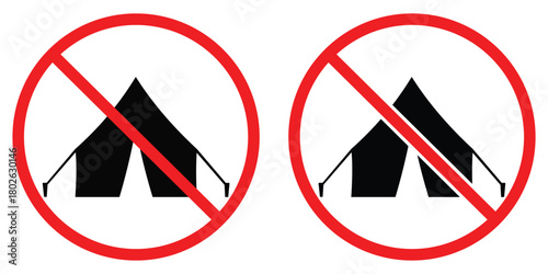 No Camping Allowed Sign – Red Prohibition Symbol with Tent Icon for Outdoor
 Restriction and Safety Warning