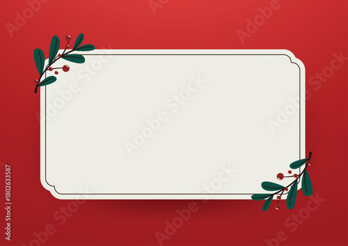 Merry Christmas banner. Christmas holly berry leaves isolated. Cute holly isolated. Vector illustration. Template.