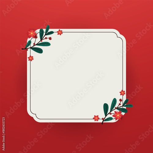 Merry Christmas banner. Christmas holly berry leaves isolated. Cute holly isolated. Vector illustration. Template.