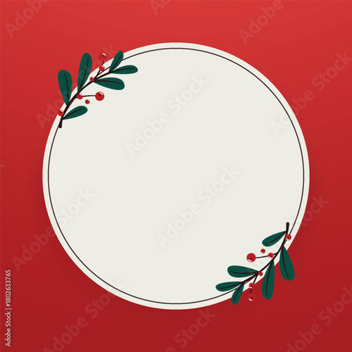 Merry Christmas banner. Christmas holly berry leaves isolated. Cute holly isolated. Vector illustration. Template.