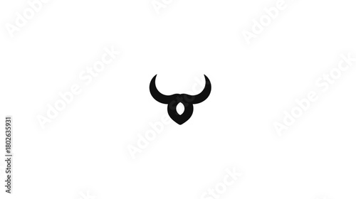 Minimalist black bull head silhouette with prominent curving horns, an abstract vector icon on a clean white background.
