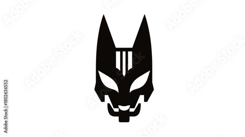 Futuristic black stylized animal head logo icon, modern cyber predator mask symbol, abstract graphic design element on white background