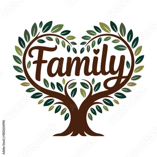 A heart-shaped tree with the word "Family" inscribed within, representing love and connection.