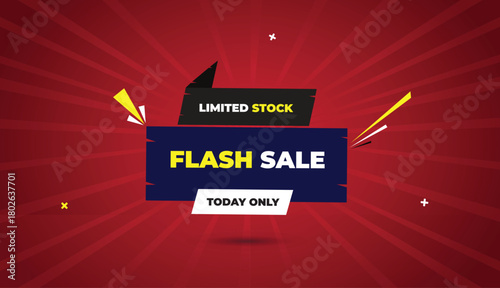 flash sale web banner today only limited stock vector art template design badge icon label deep blue yellow black gray white bold text dark red light sun shine abstract business shapes background