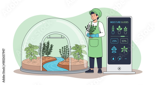 Futuristic horticulture showcasing intelligent gardening technology for plant care