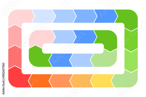 Cyclical process diagram with block-arrows and color transitions in form of closed circle or oval. Vector diagram of 8 and 16 steps of workflow, development sequence, timing, schedule.
