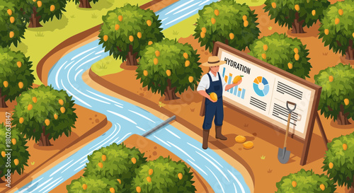 Agricultural irrigation techniques presented with an engaging visual style