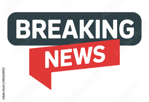A bold and stark graphic displays the words "BREAKING NEWS" in large, white, sans-serif capital letters against a dark gray background, with a red banner overlapping from below.
