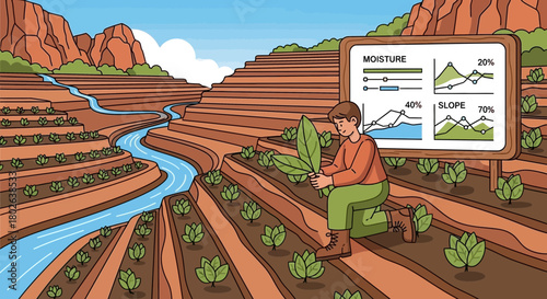 Smart farming with data monitoring on terraced fields for sustainable agriculture