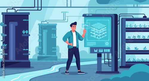 Futuristic vertical farming technology showcasing plant management and innovation