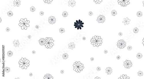 A delicate and repeating pattern of small line-drawn flowers scattered across a white background.