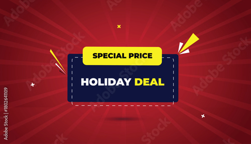 holiday special deal price web banner vector art template design badge icon label deep blue yellow shapes white bold text dark red light sun shine abstract business background modern creative