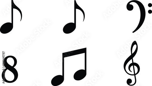 Musical notes and symbols vector illustration with treble clef and bass clef for music education and composition 
