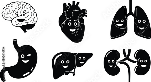 Human internal organs icons with facial expressions vector illustration for medical and educational use 