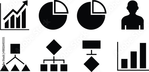 Business growth charts pie charts organizational structure icons vector illustration simple design 