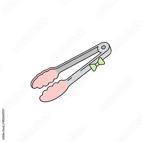 Kitchen tongs with pink silicone tips and green bow detail  