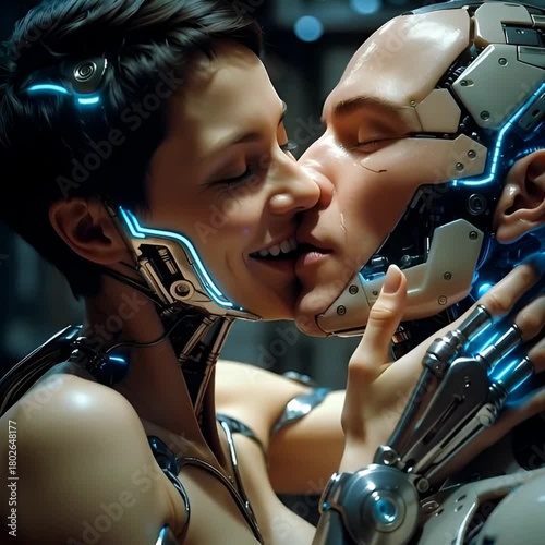 Two Robots Kissing Emotional